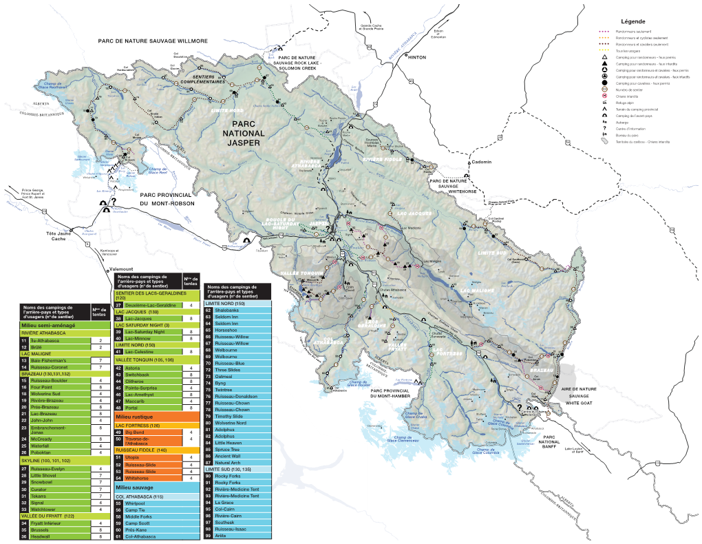 Carte De L'arrière-Pays Du Parc National Jasper