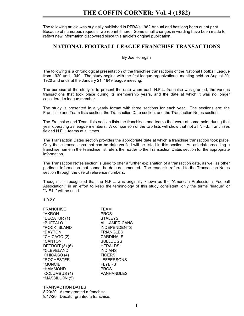 National Football League Franchise Transactions