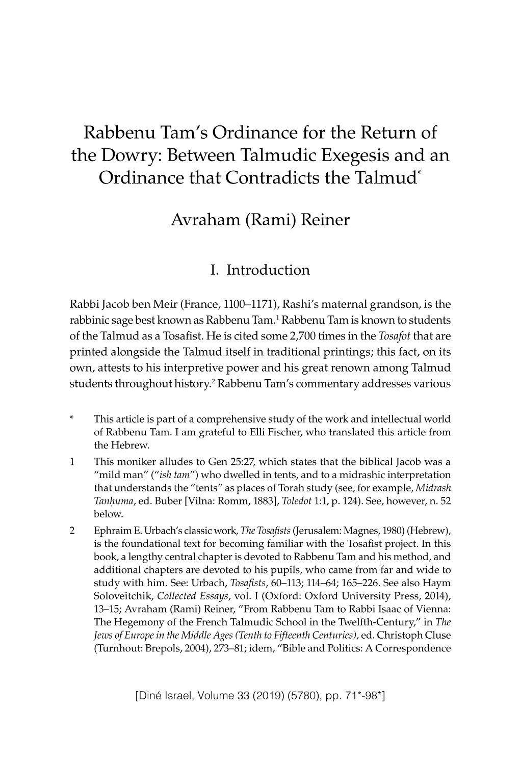 Rabbenu Tam's Ordinance for the Return of the Dowry: Between