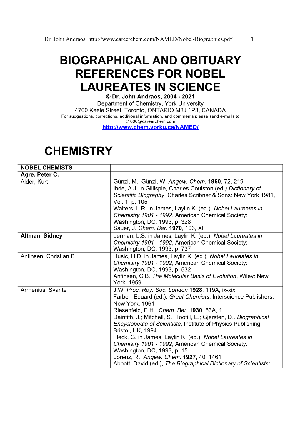 Biographical References for Nobel Laureates