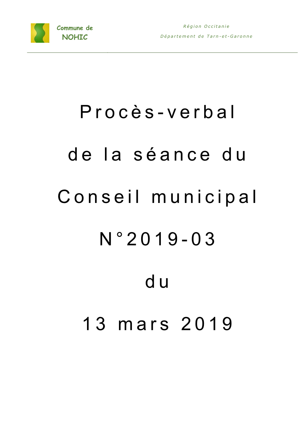 Procès-Verbal De La Séance Du Conseil Municipal N°2019