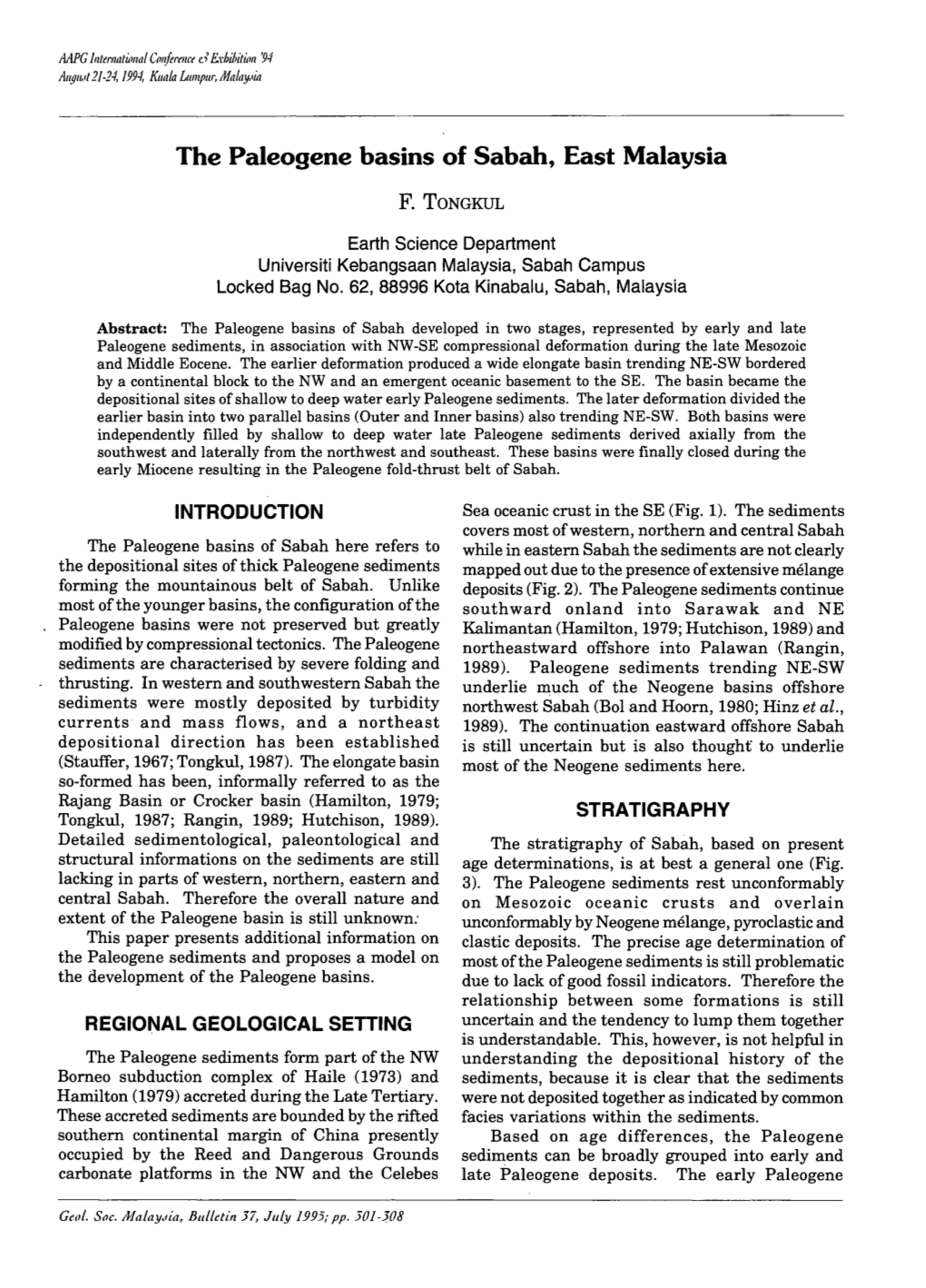 The Paleogene Basins of Sabah, East Malaysia