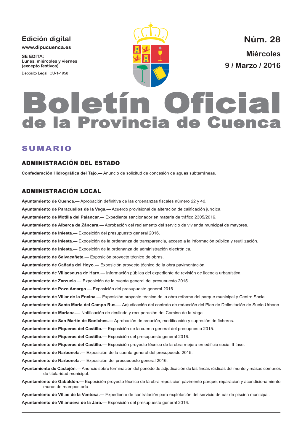 Boletín Oficial De La Provincia De Cuenca Sumario Administración Del Estado