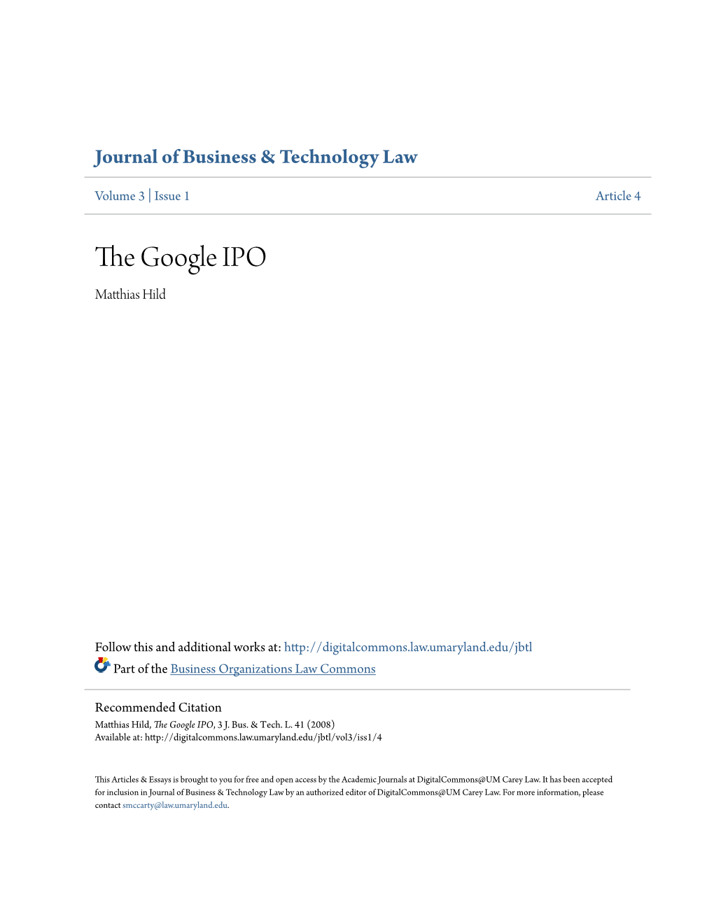 The Google IPO Matthias Hild