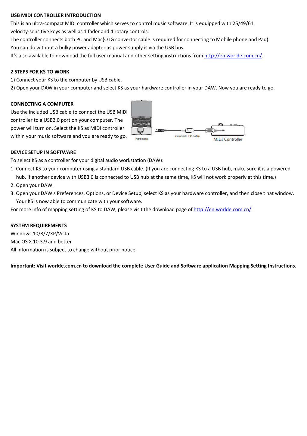 USB MIDI CONTROLLER INTRODUCTION This Is an Ultra-Compact MIDI Controller Which Serves to Control Music Software