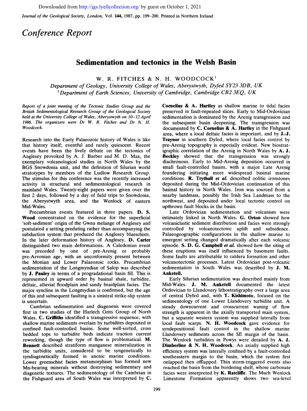 Sedimentation and Tectonics in the Welsh Basin