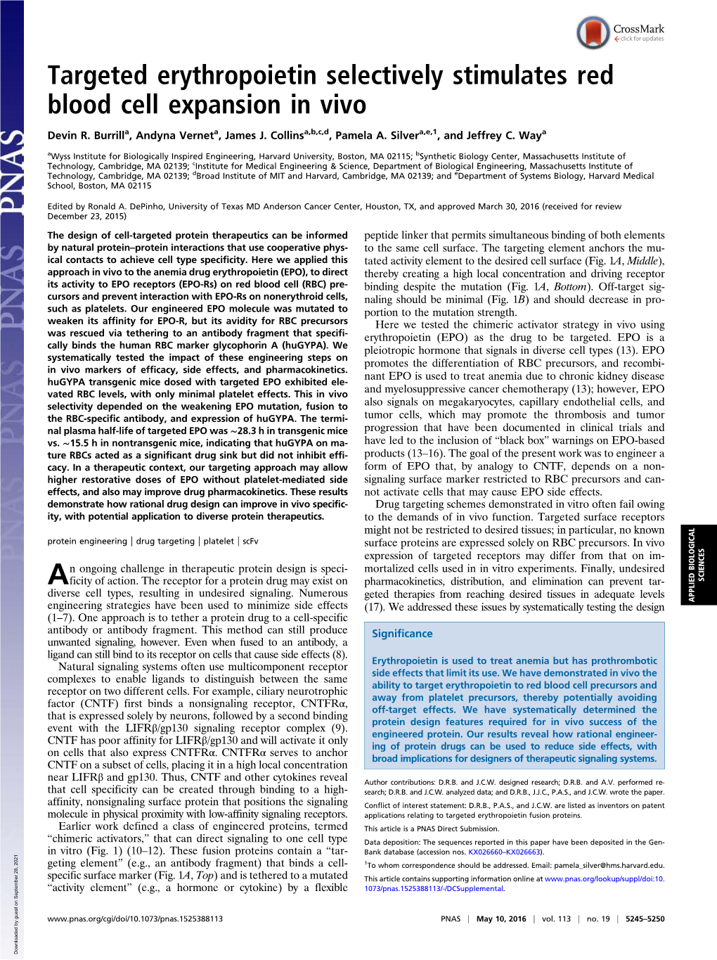 Targeted Erythropoietin Selectively Stimulates Red Blood Cell Expansion in Vivo