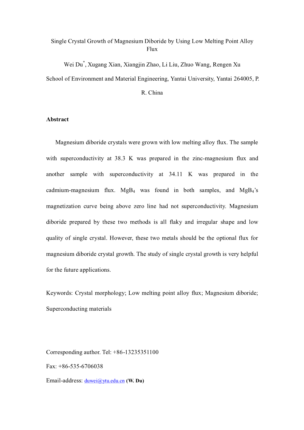 Single Crystal Growth of Mgb2 by Using Low Melting Point Alloy Flux