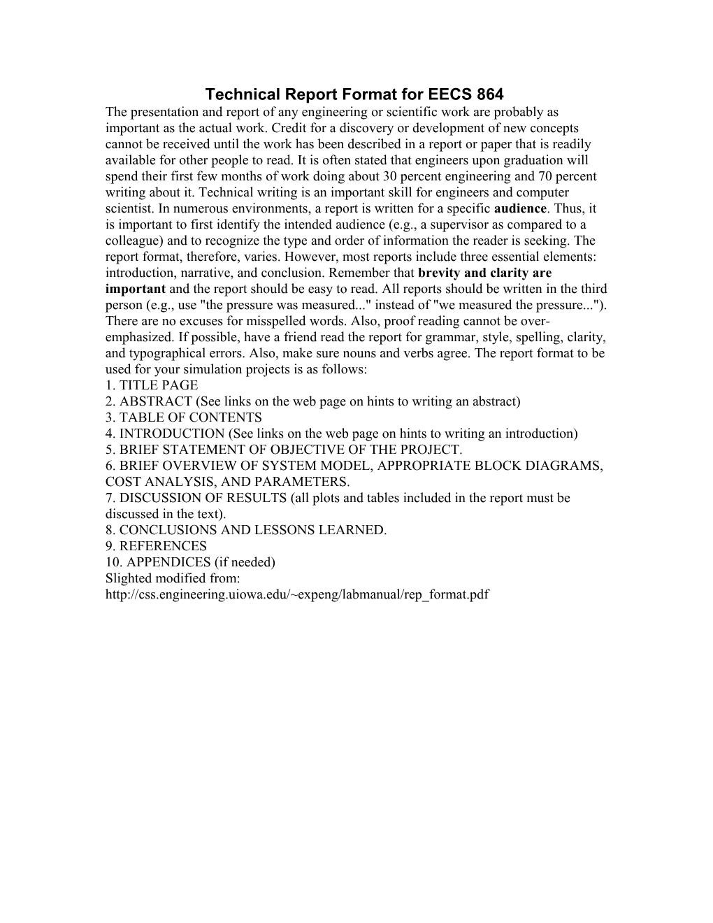 Technical Report Format for EECS 864