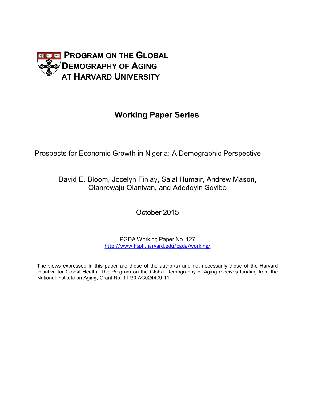 Prospects for Economic Growth in Nigeria: a Demographic Perspective
