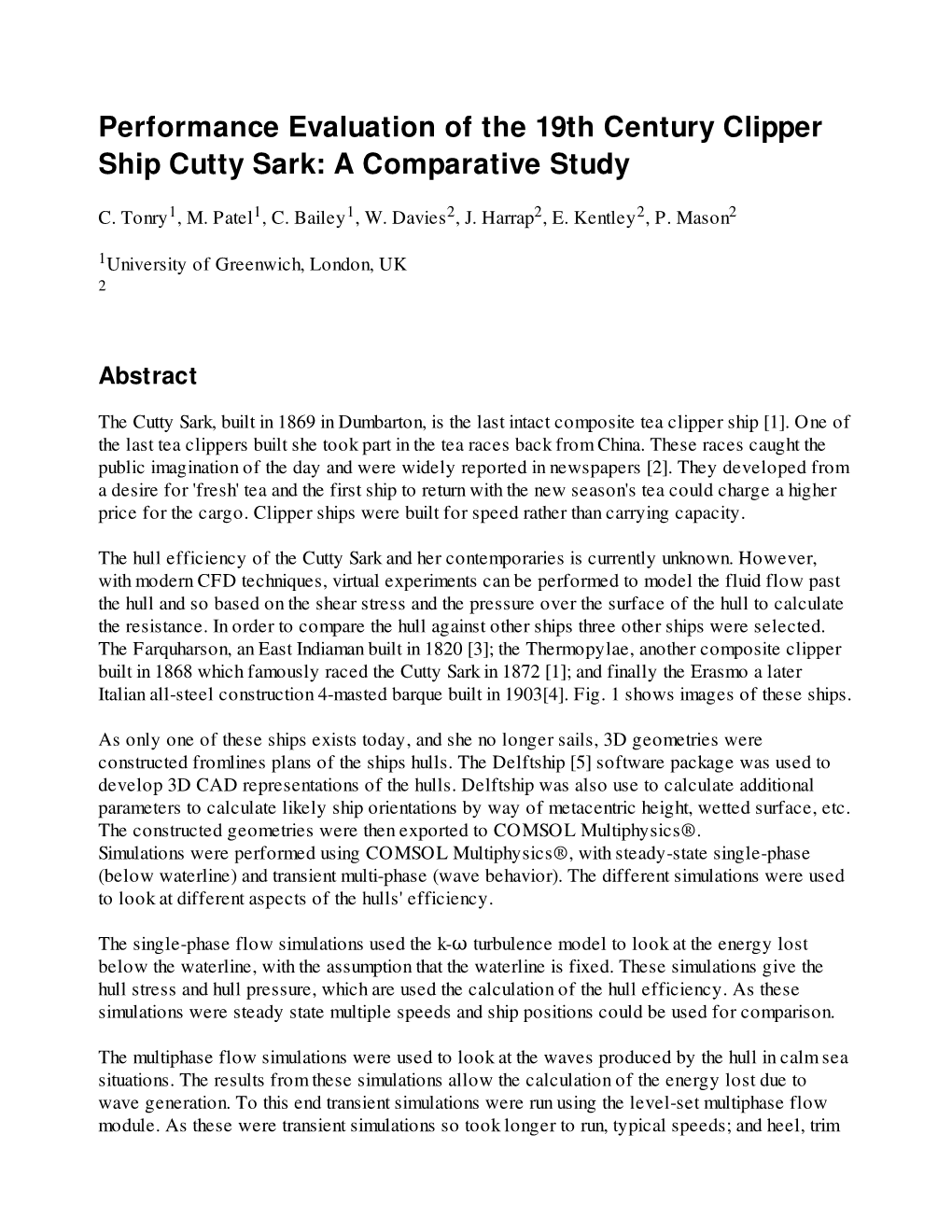 Performance Evaluation of the 19Th Century Clipper Ship Cutty Sark: a Comparative Study