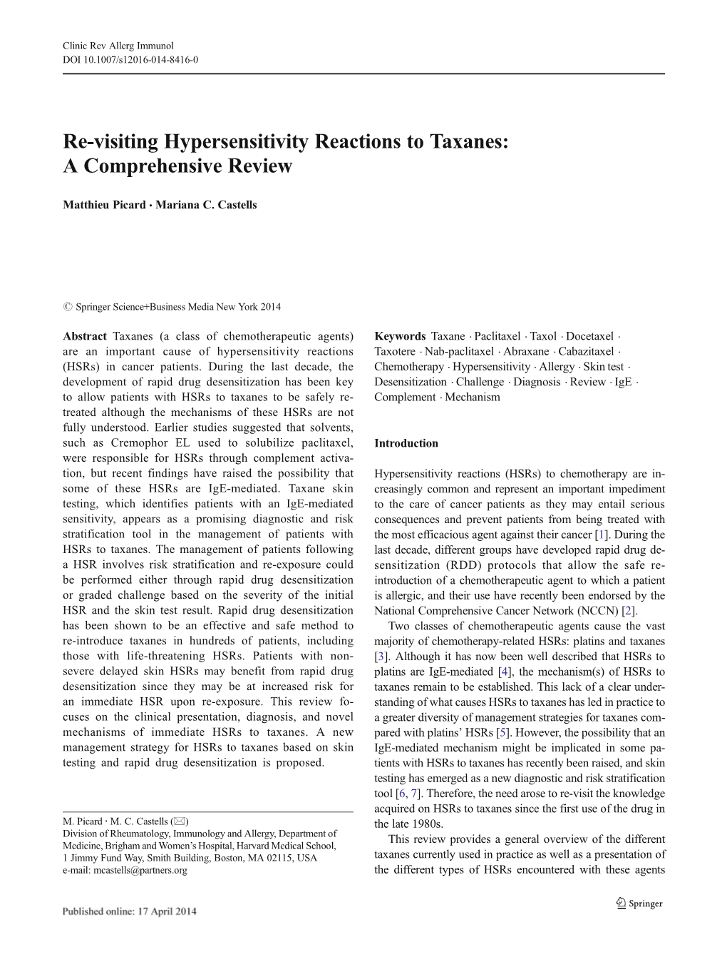 Re-Visiting Hypersensitivity Reactions to Taxanes: a Comprehensive Review