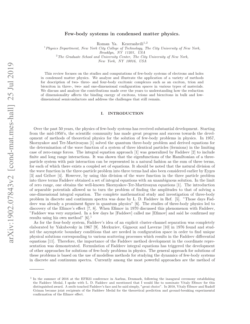 Few-Body Systems in Condensed Matter Physics