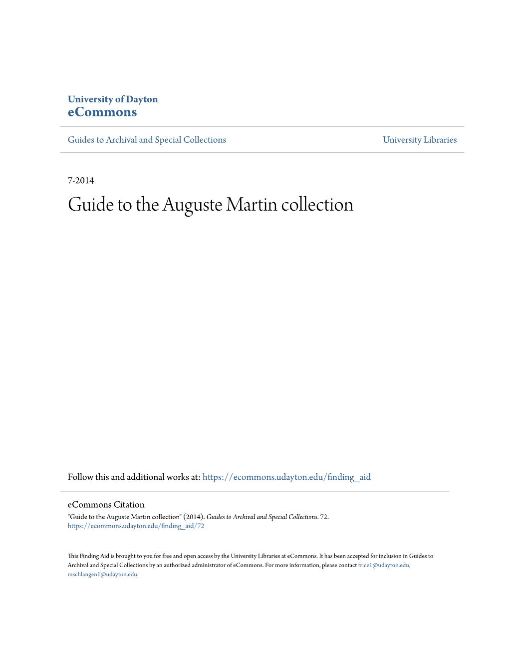 Guide to the Auguste Martin Collection