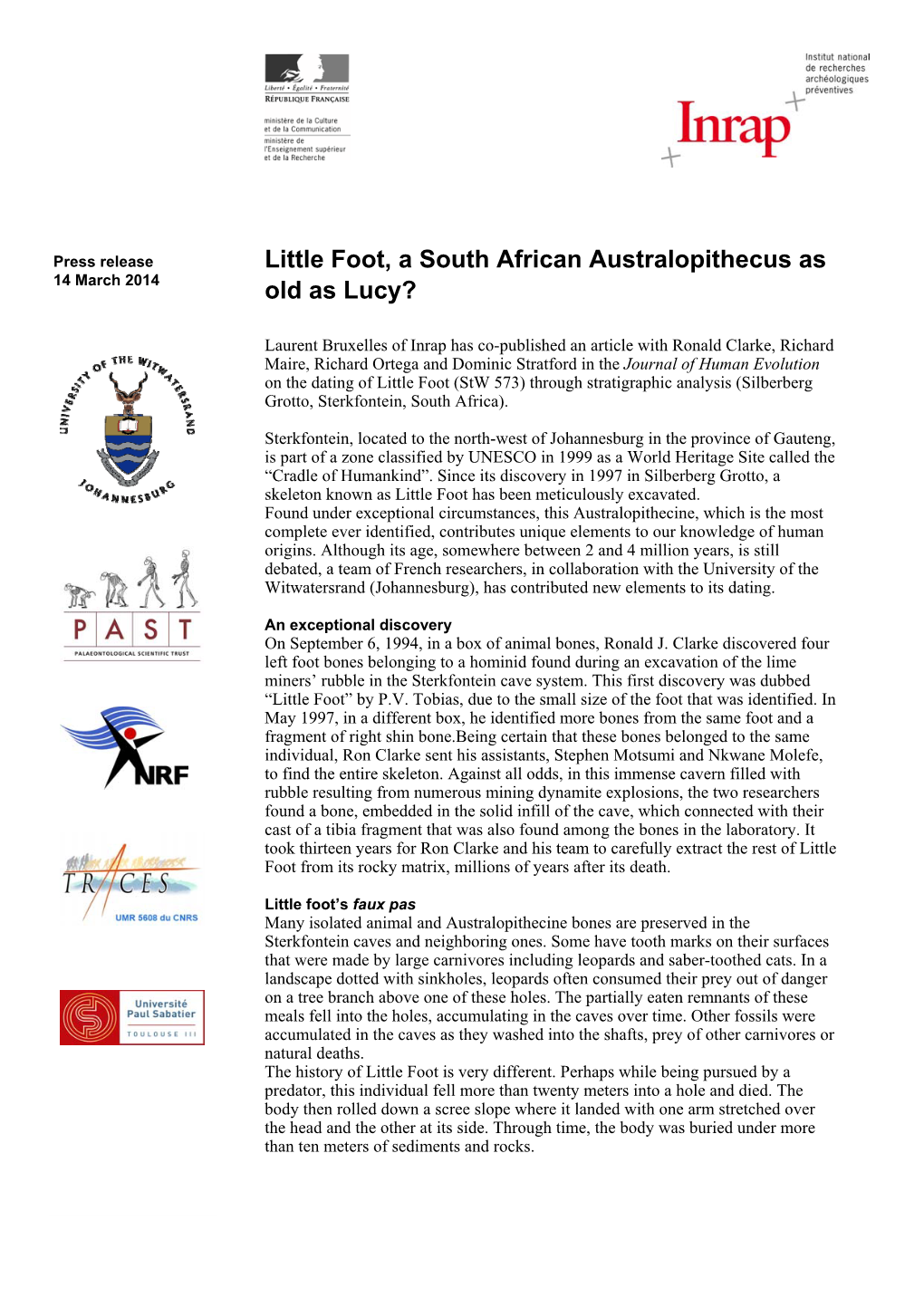 Little Foot, a South African Australopithecus As Old As