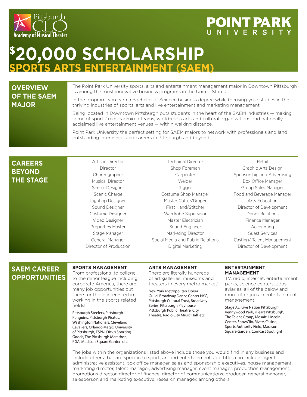 $20,000 Scholarship Sports Arts Entertainment (Saem)