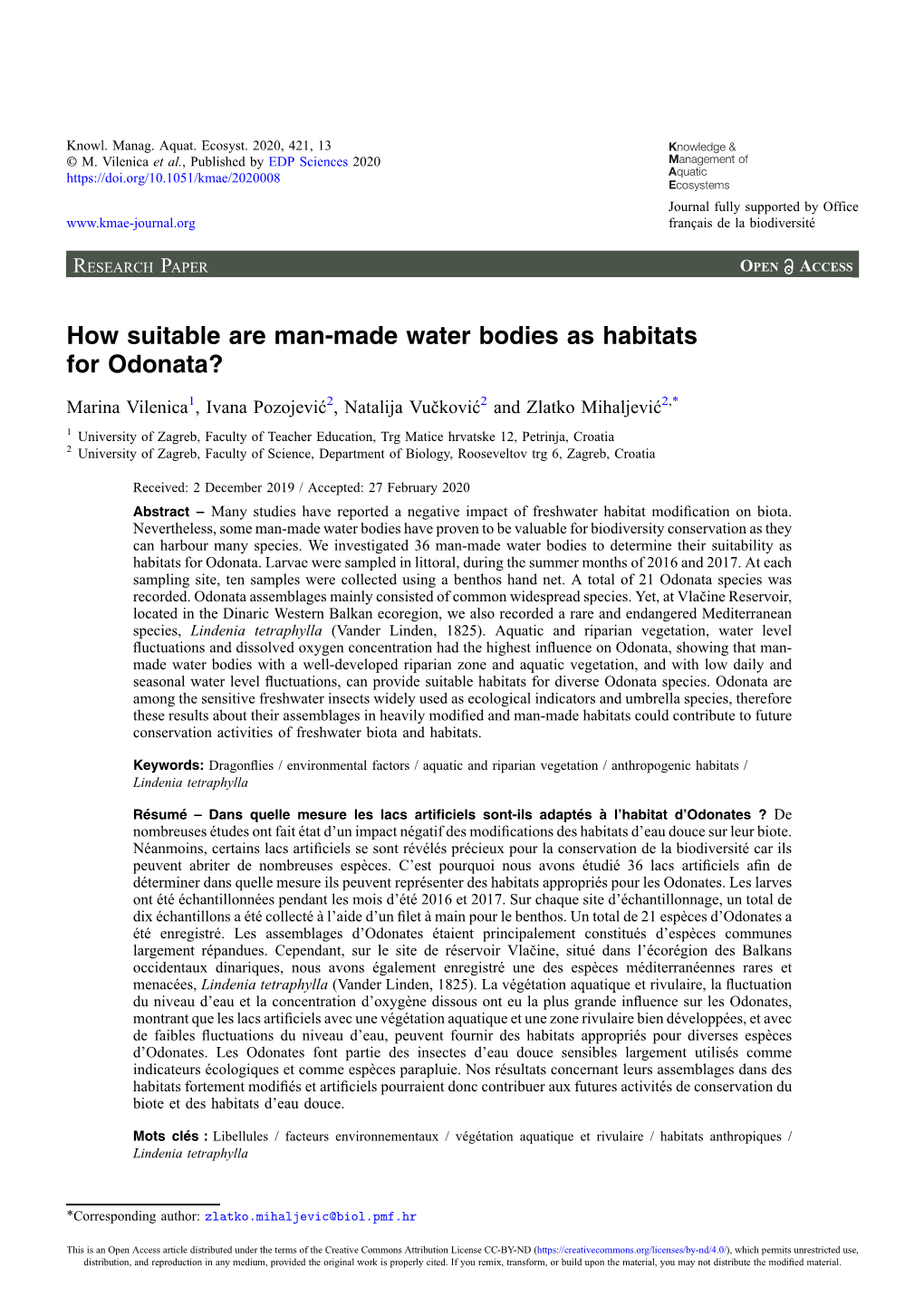 How Suitable Are Man-Made Water Bodies As Habitats for Odonata?