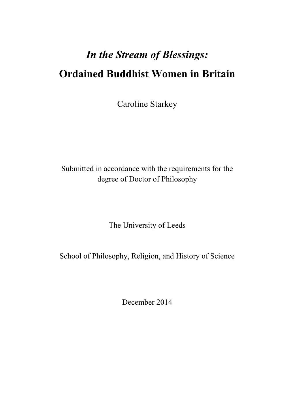 In the Stream of Blessings: Ordained Buddhist Women in Britain