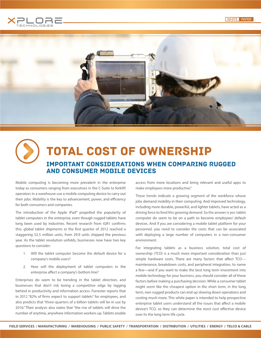 Total Cost of Ownership Important Considerations When Comparing Rugged and Consumer Mobile Devices