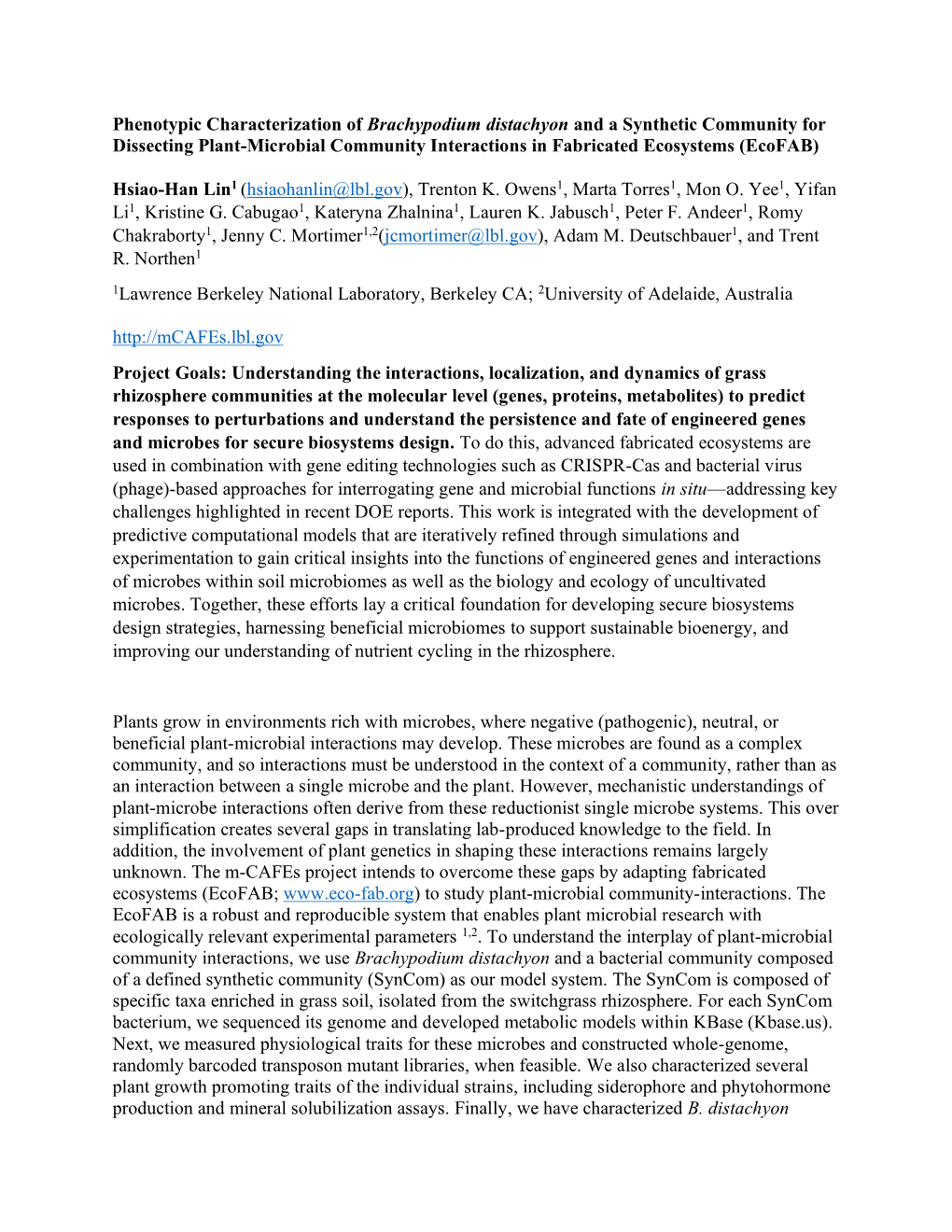 Phenotypic Characterization of Brachypodium Distachyon and a Synthetic Community for Dissecting Plant-Microbial Community Intera