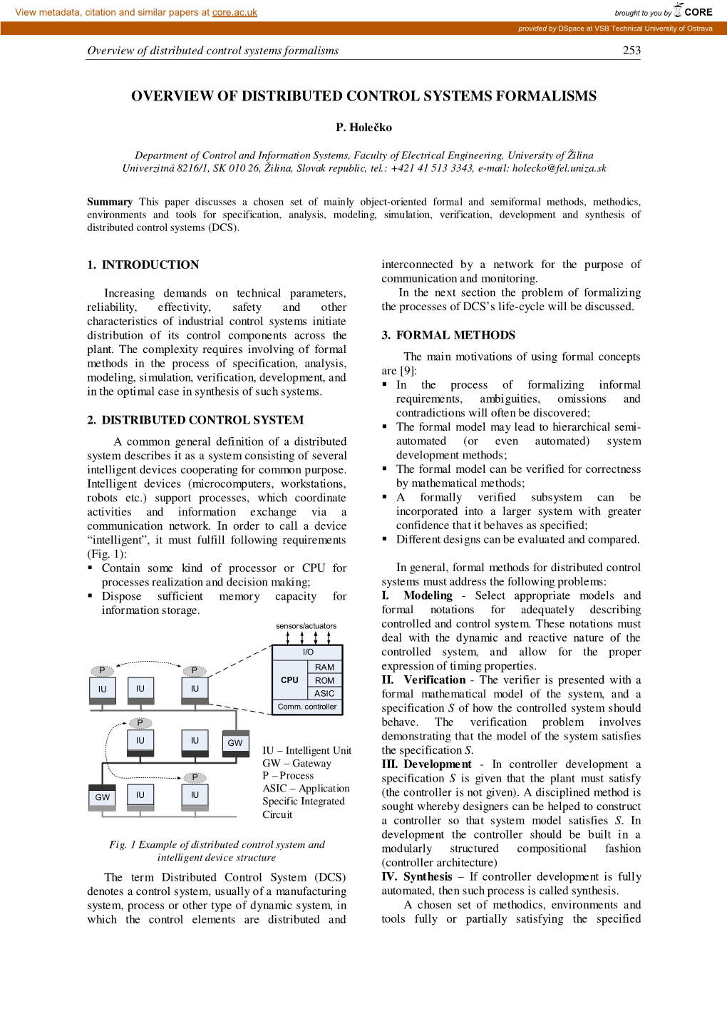 Overview of Distributed Control Systems Formalisms 253