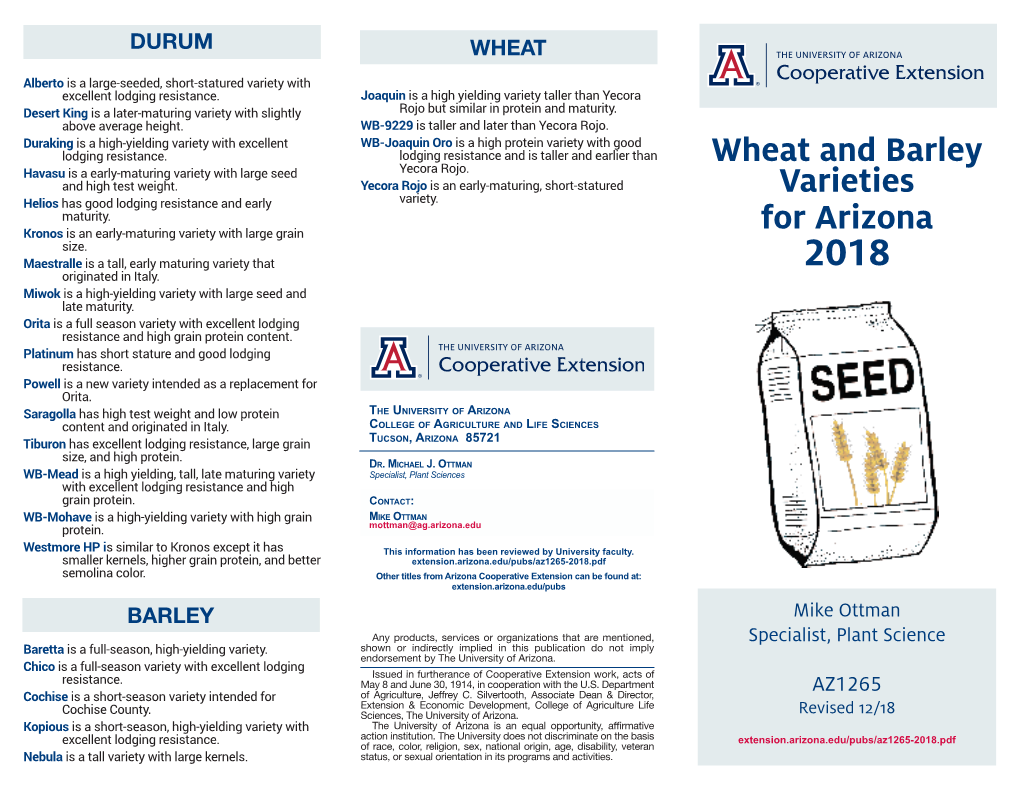 Wheat and Barley Varieties for Arizona