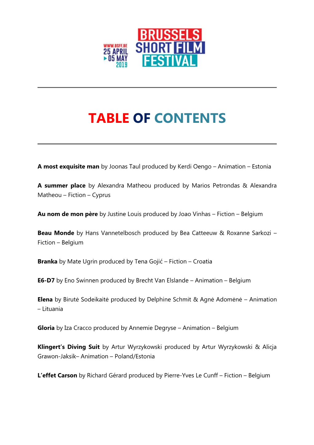 Table of Contents