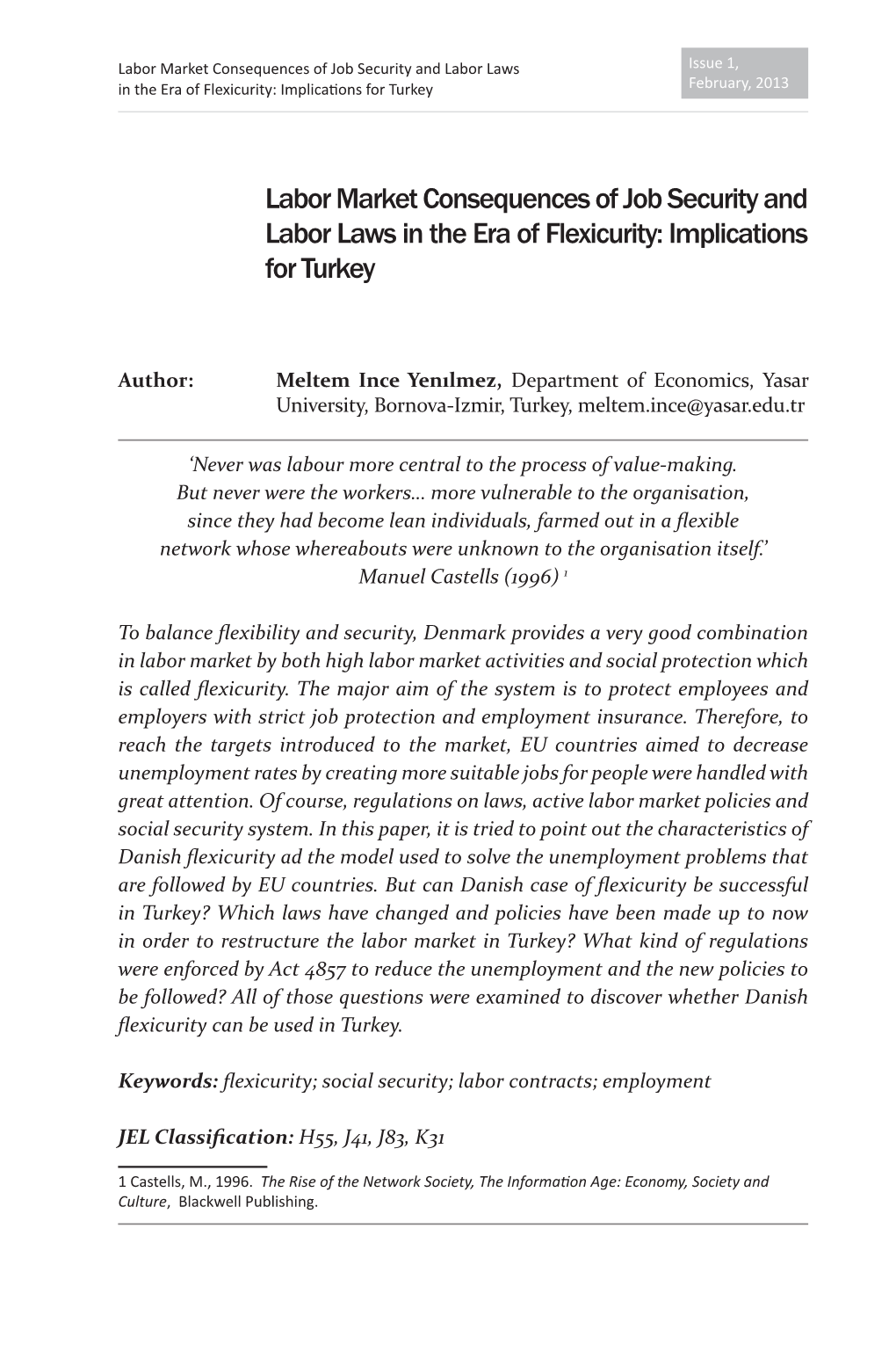 Labor Market Consequences of Job Security and Labor Laws in the Era of Flexicurity: Implications for Turkey