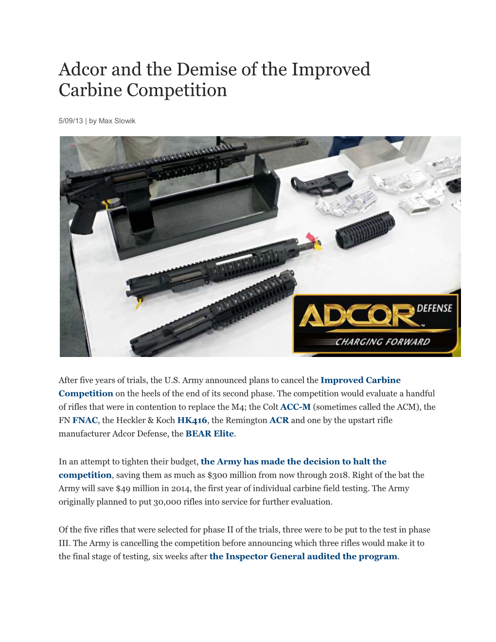 Adcor and the Demise of the Improved Carbine Competition