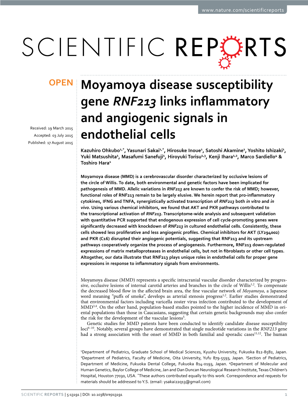 Moyamoya Disease Susceptibility Gene RNF213 Links Inflammatory