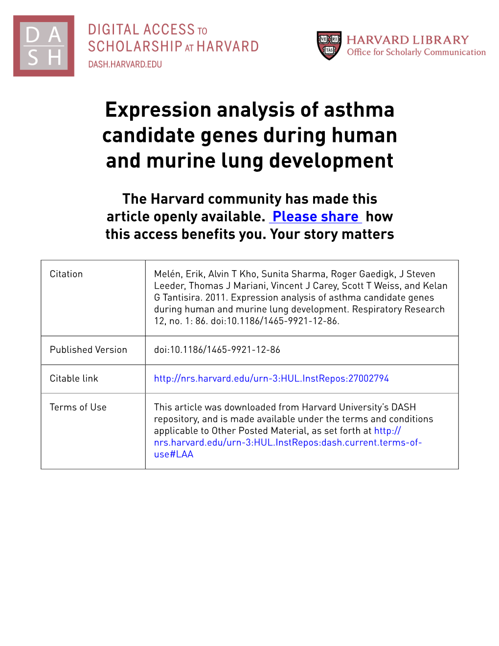 Expression Analysis of Asthma Candidate Genes During Human and Murine Lung Development
