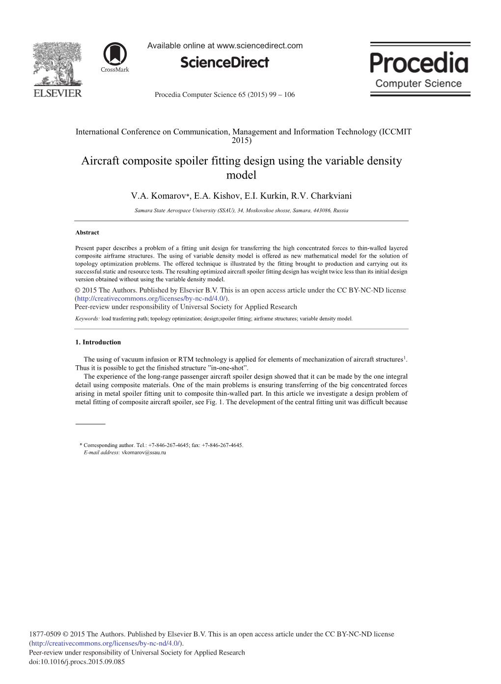 Aircraft Composite Spoiler Fitting Design Using the Variable Density Model