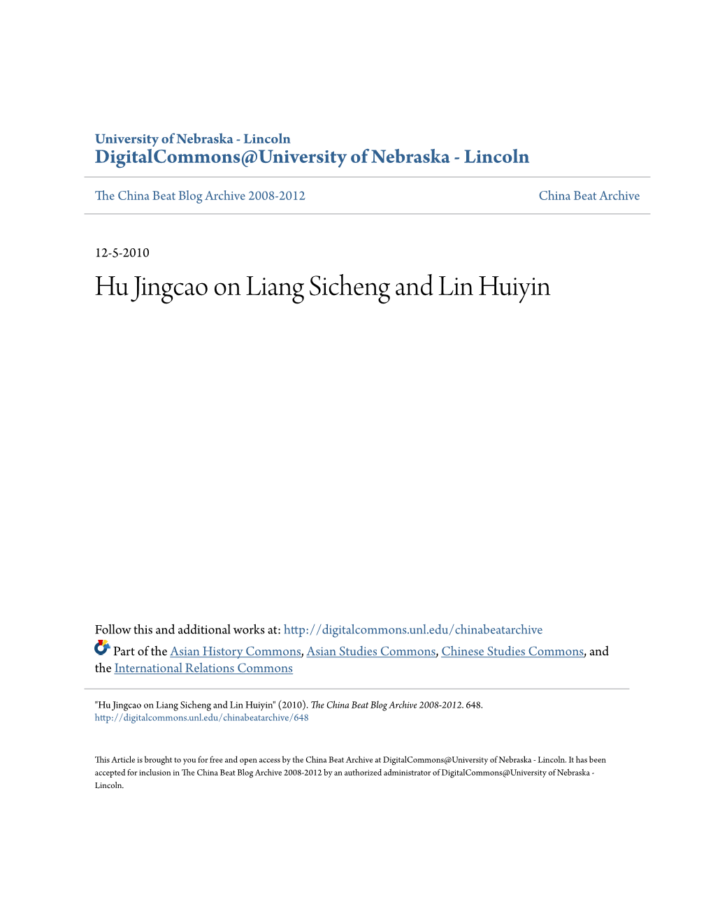 Hu Jingcao on Liang Sicheng and Lin Huiyin