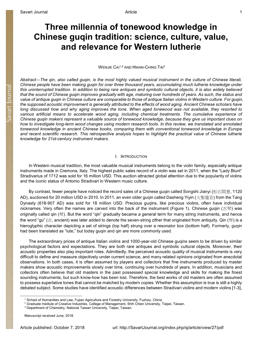 Three Millennia of Tonewood Knowledge in Chinese Guqin Tradition: Science, Culture, Value, and Relevance for Western Lutherie