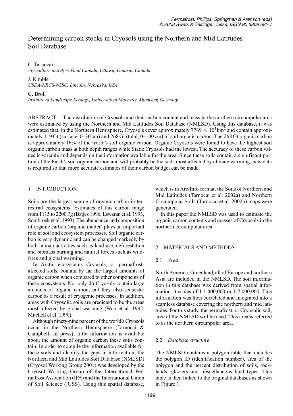 Determining Carbon Stocks in Cryosols Using the Northern and Mid Latitudes Soil Database