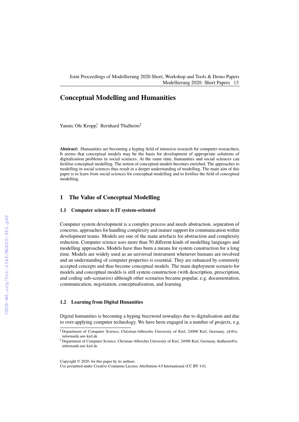 Conceptual Modelling and Humanities