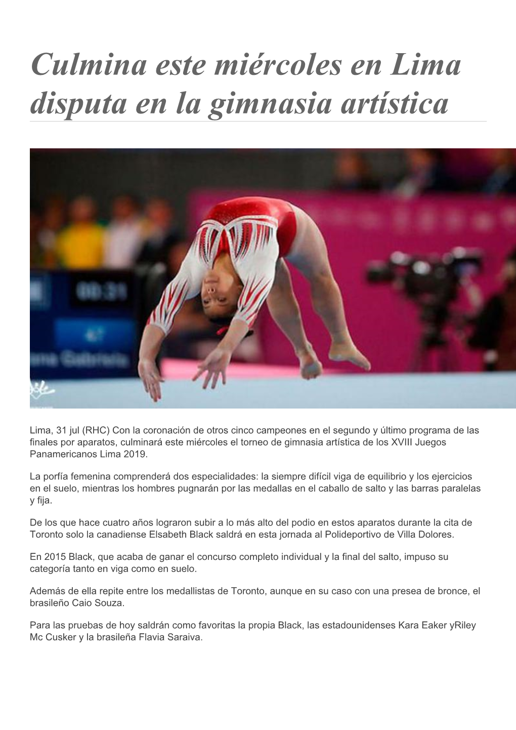 Culmina Este Miércoles En Lima Disputa En La Gimnasia Artística