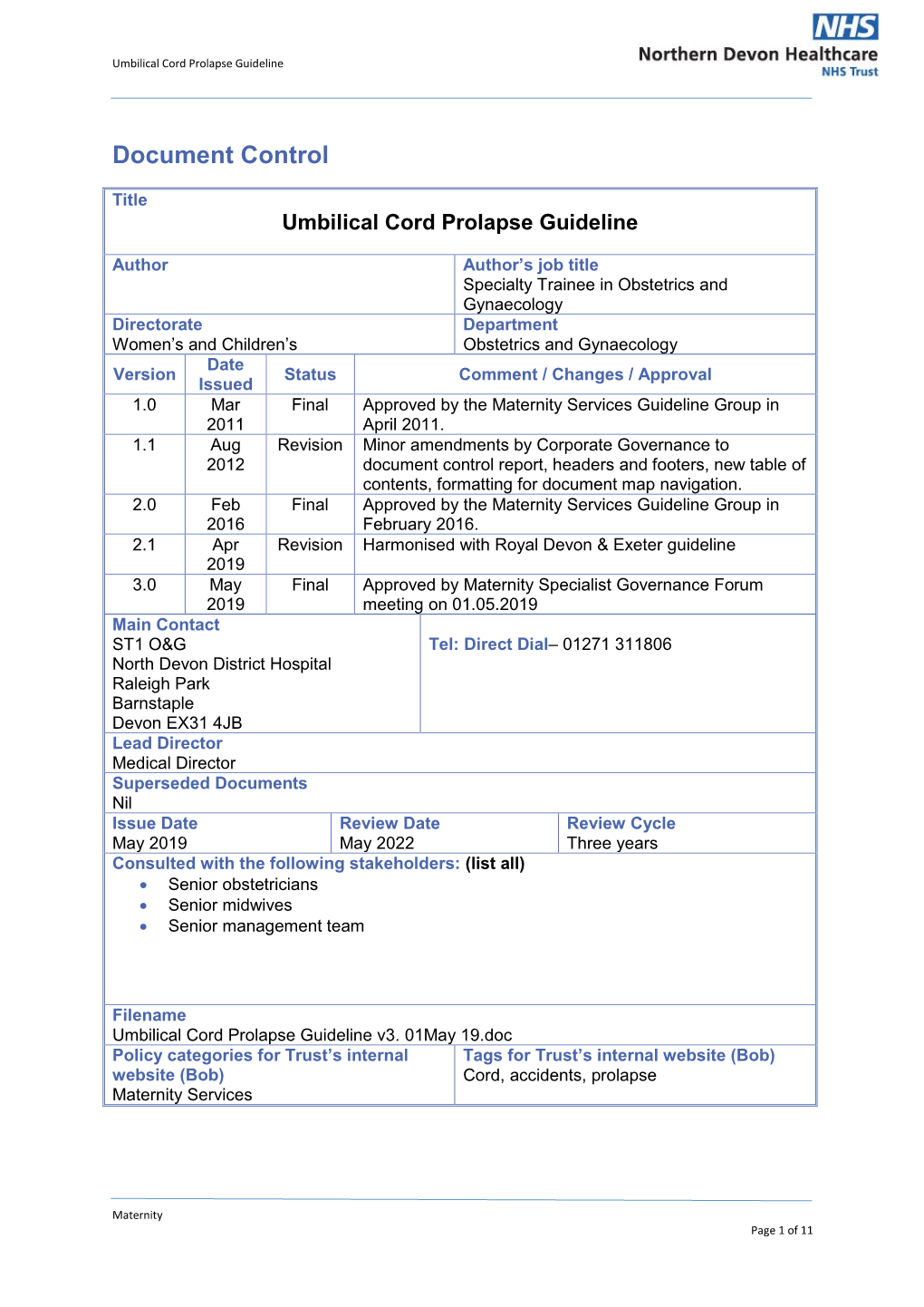 Umbilical Cord Prolapse Guideline