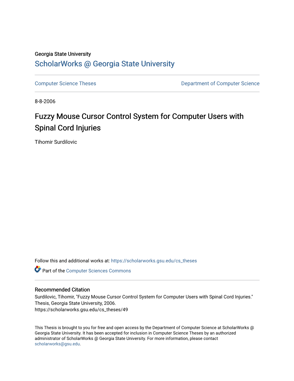 Fuzzy Mouse Cursor Control System for Computer Users with Spinal Cord Injuries