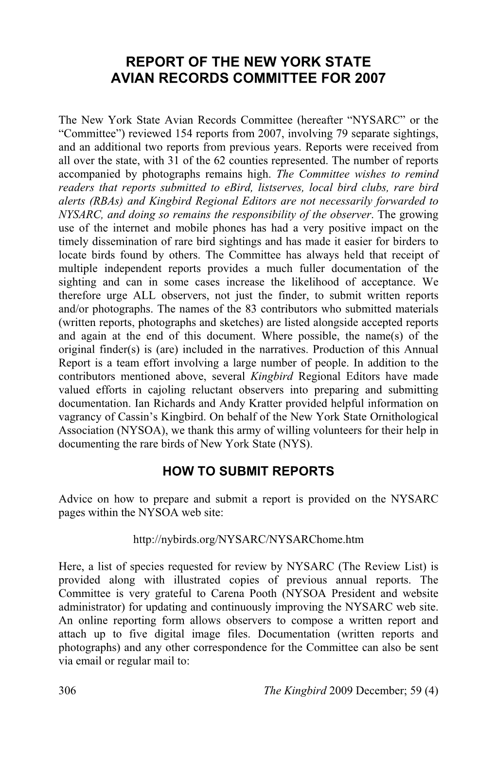 Report of the New York State Avian Records Committee for 2007