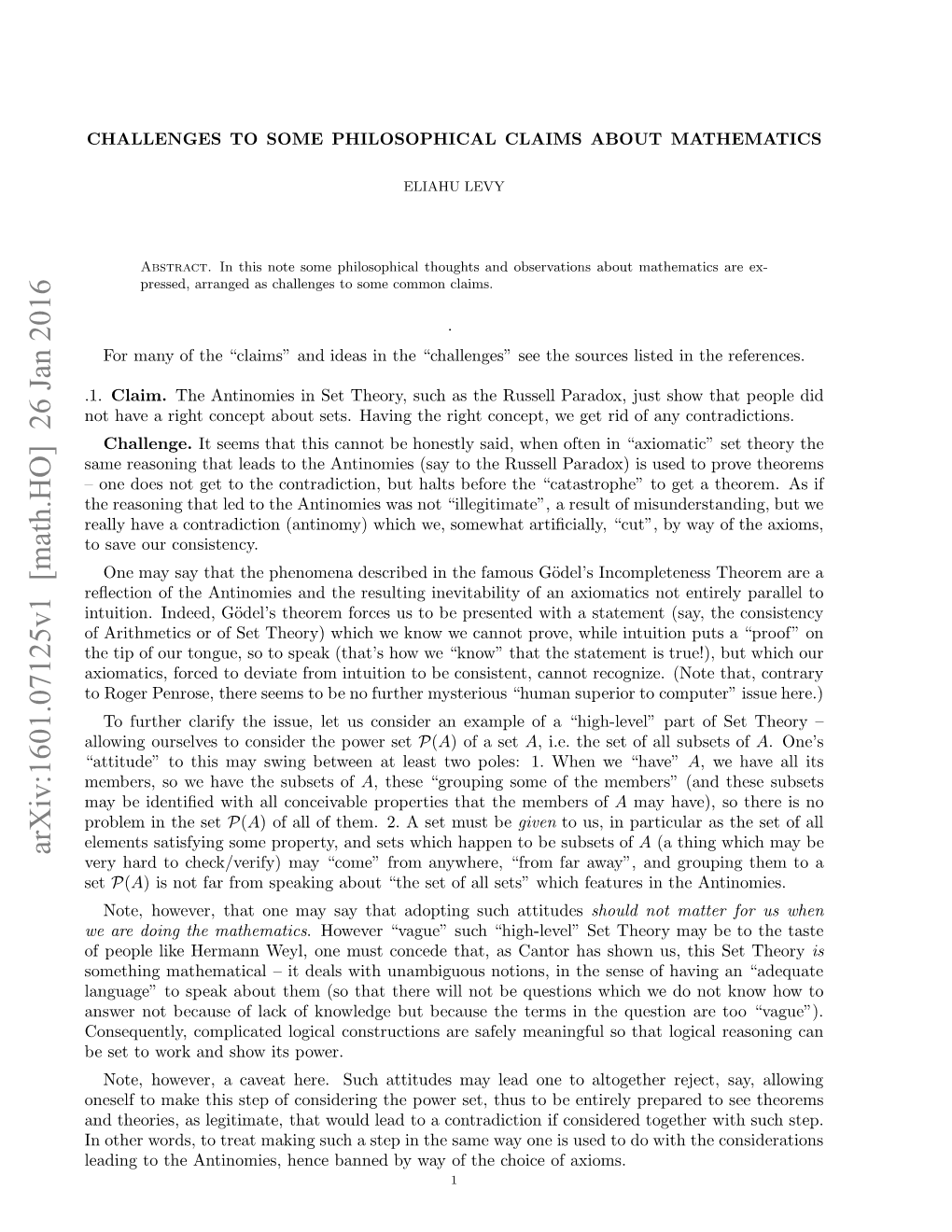 Arxiv:1601.07125V1 [Math.HO]