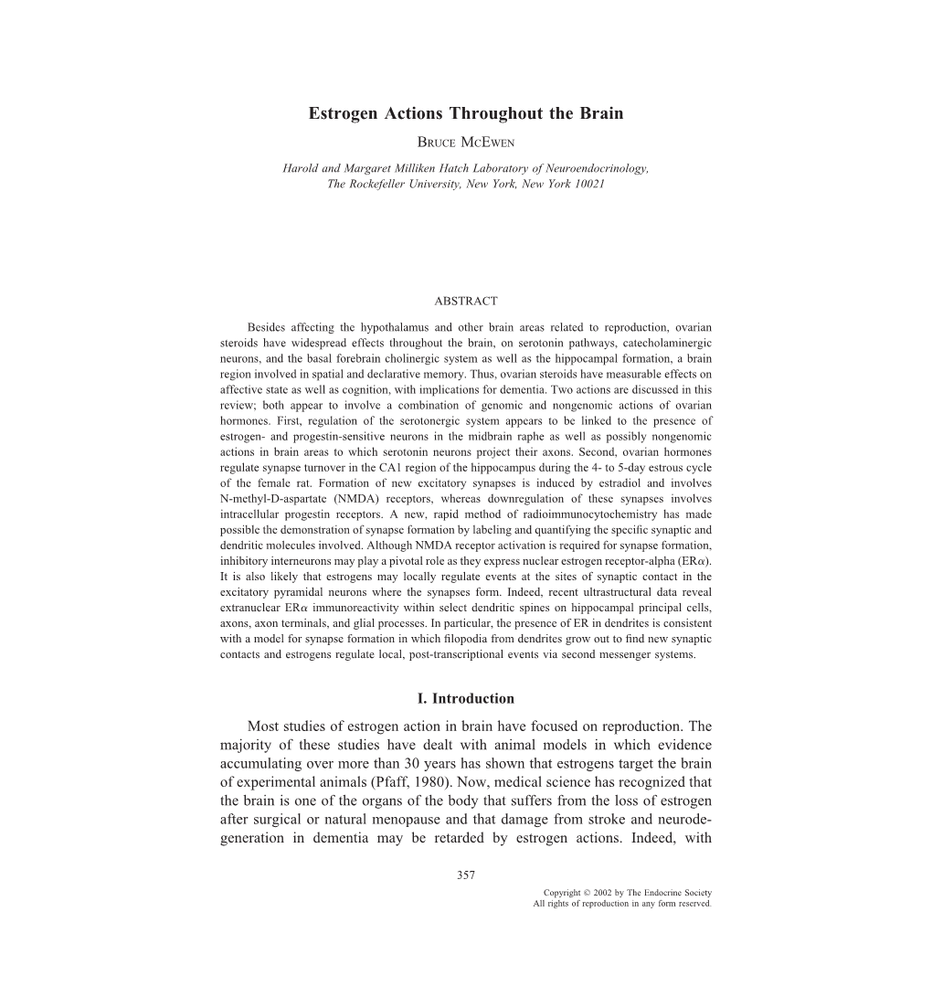 Estrogen Actions Throughout the Brain