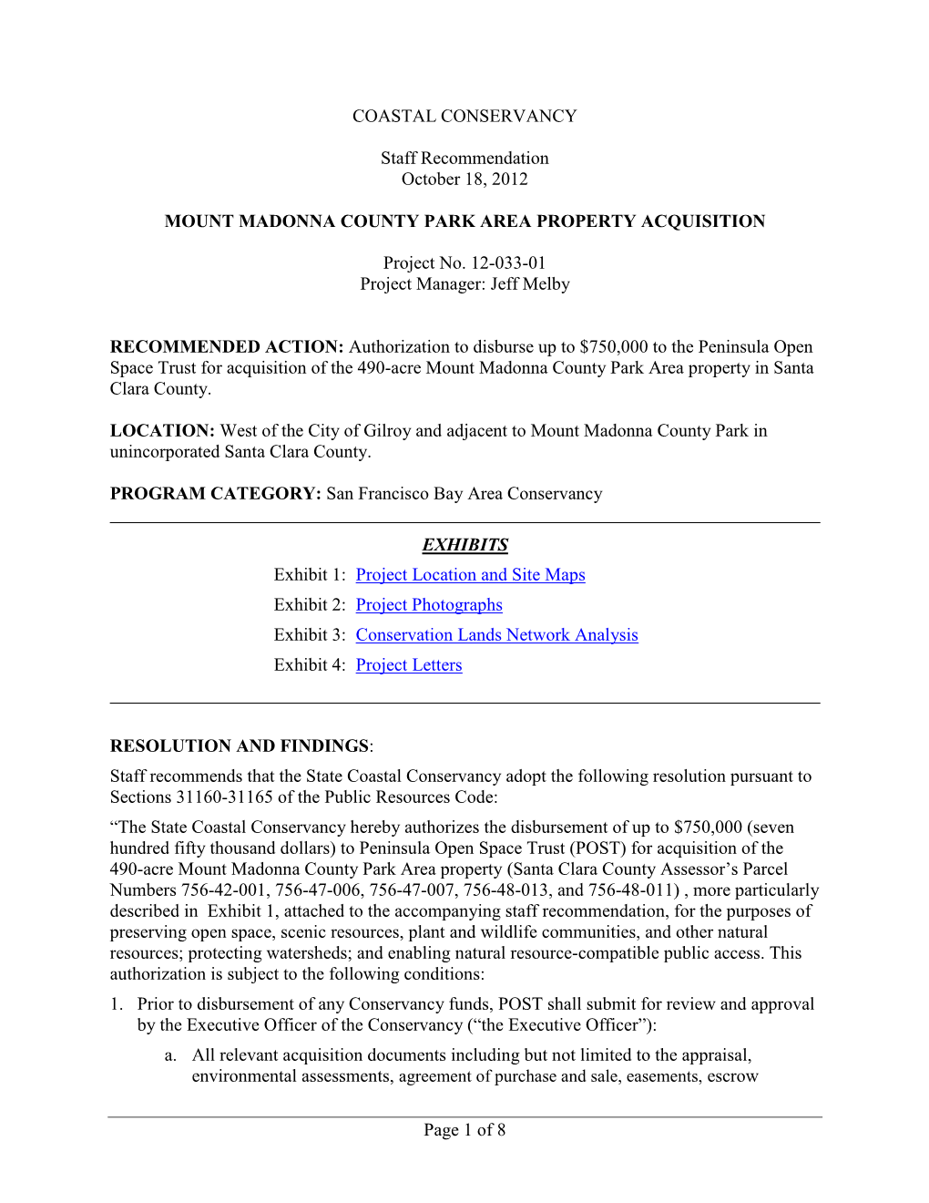 Mount Madonna County Park Area Property Acquisition