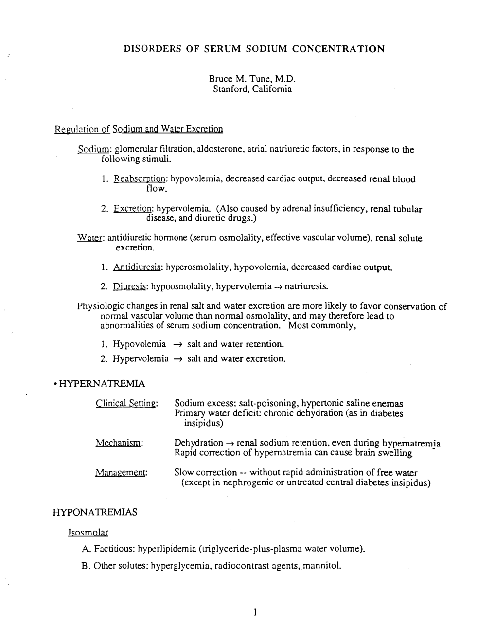 1 Fluid and Elect. Disorders of Serum Sodium Concentration