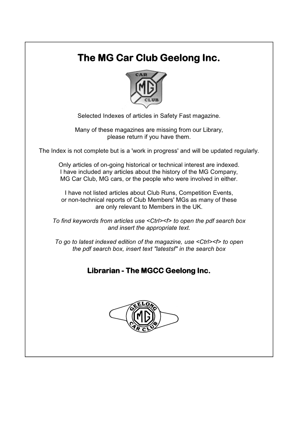 The MG Car Club Geelong Inc