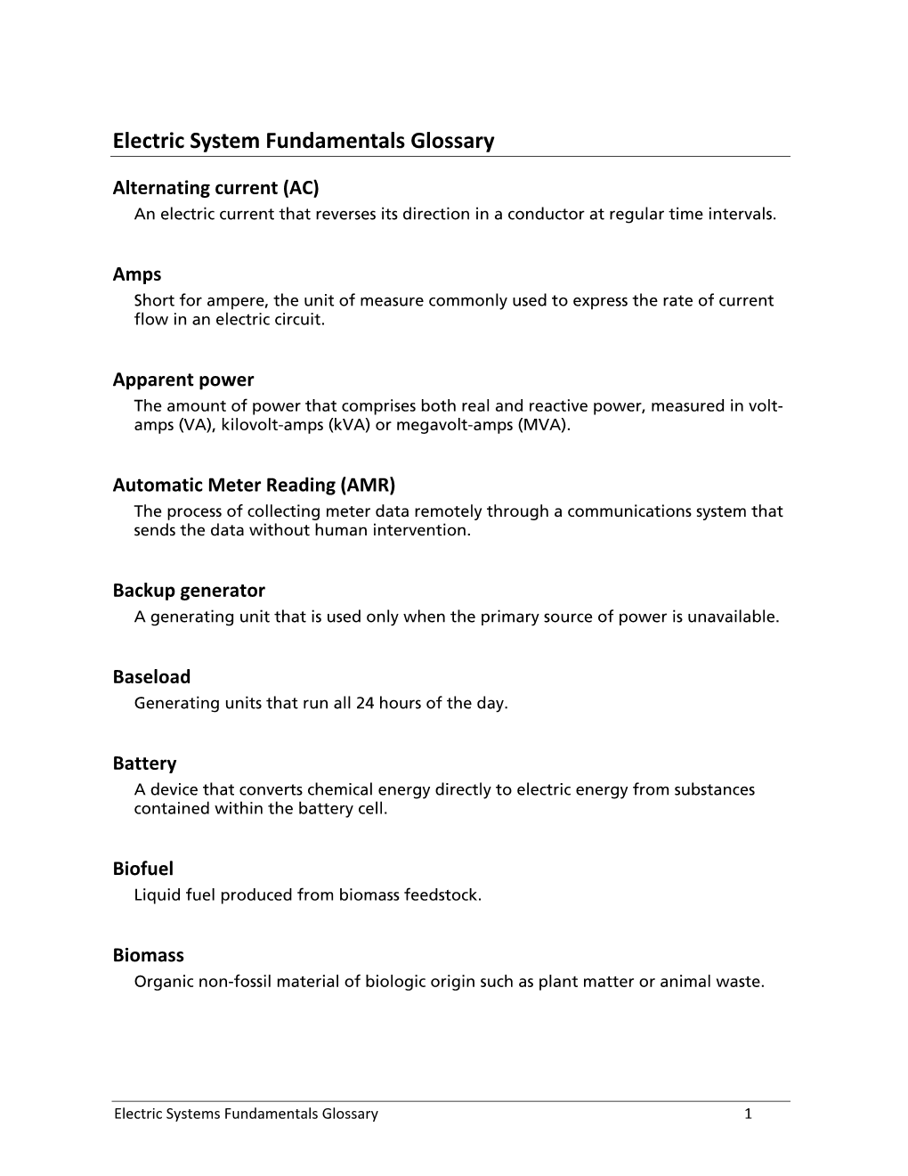 Electric System Fundamentals Glossary