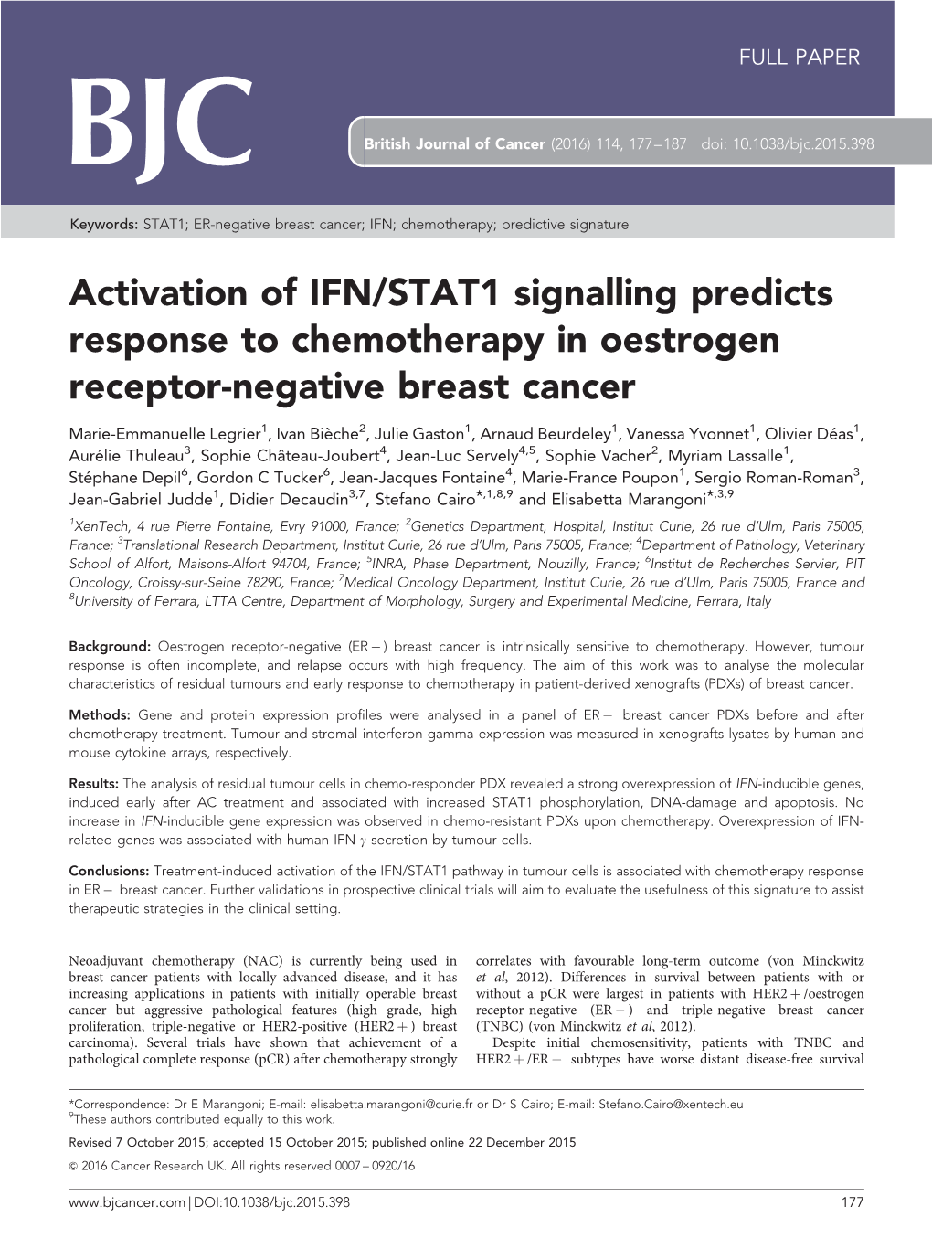 STAT1 Signalling Predicts Response to Chemotherapy in Oestrogen Receptor-Negative Breast Cancer