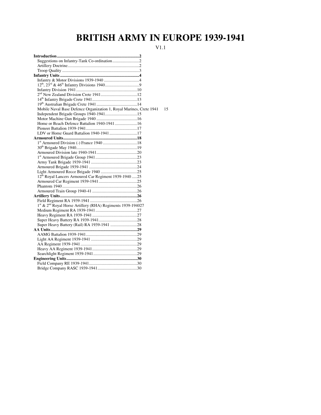 BRITISH ARMY in EUROPE 1939-1941 V1.1 Introduction