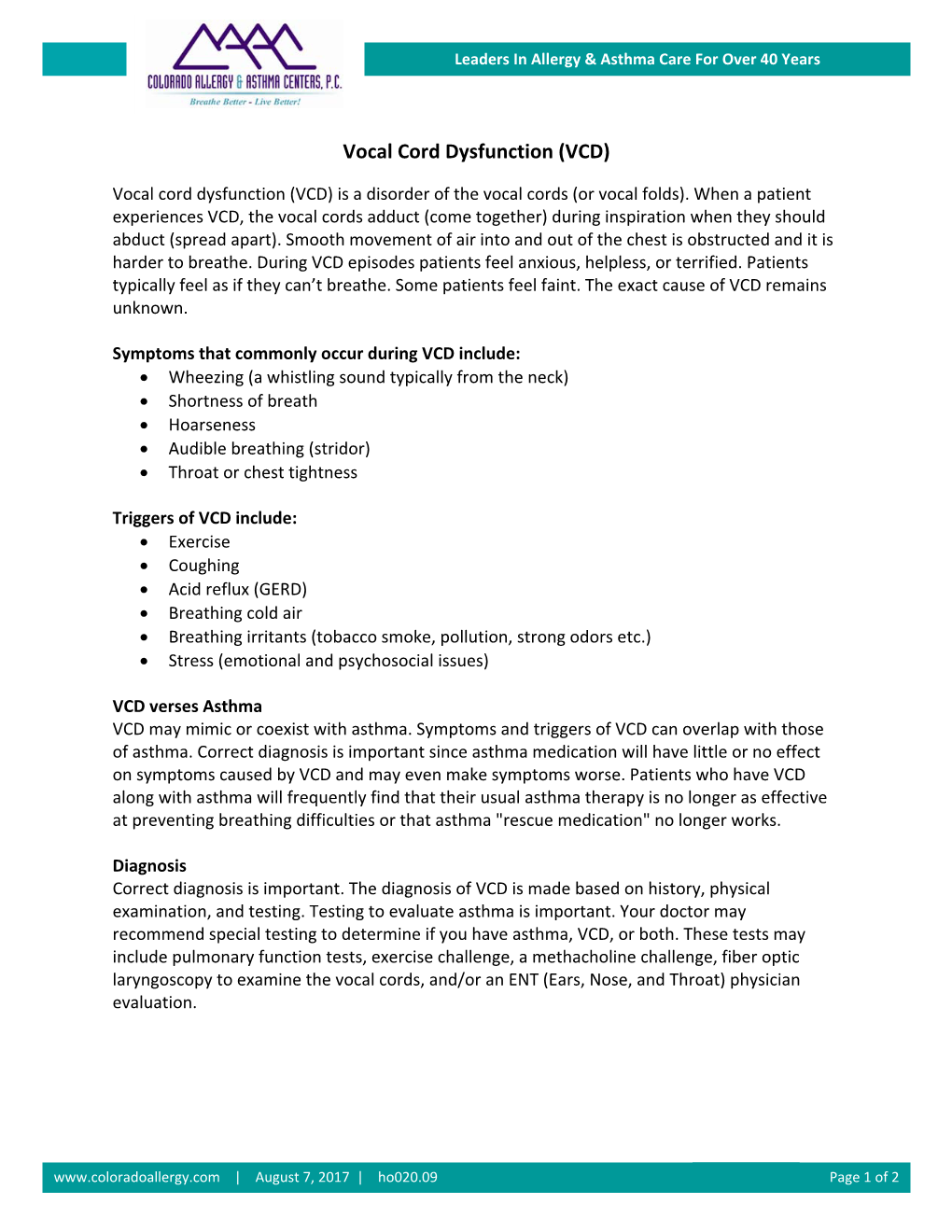 Vocal Cord Dysfunction (VCD)