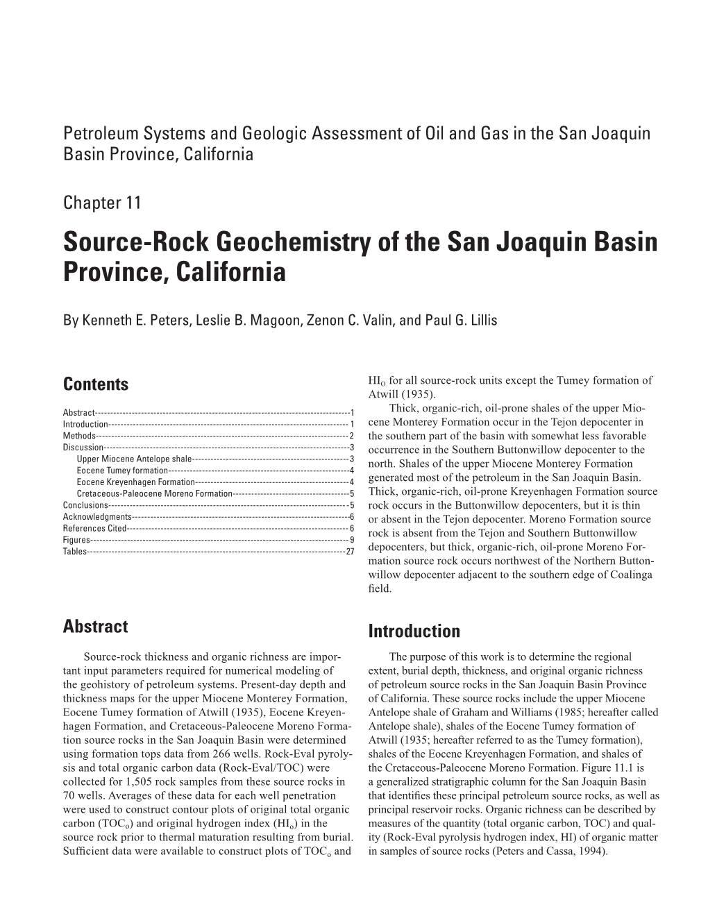 Source-Rock Geochemistry of the San Joaquin Basin Province, California